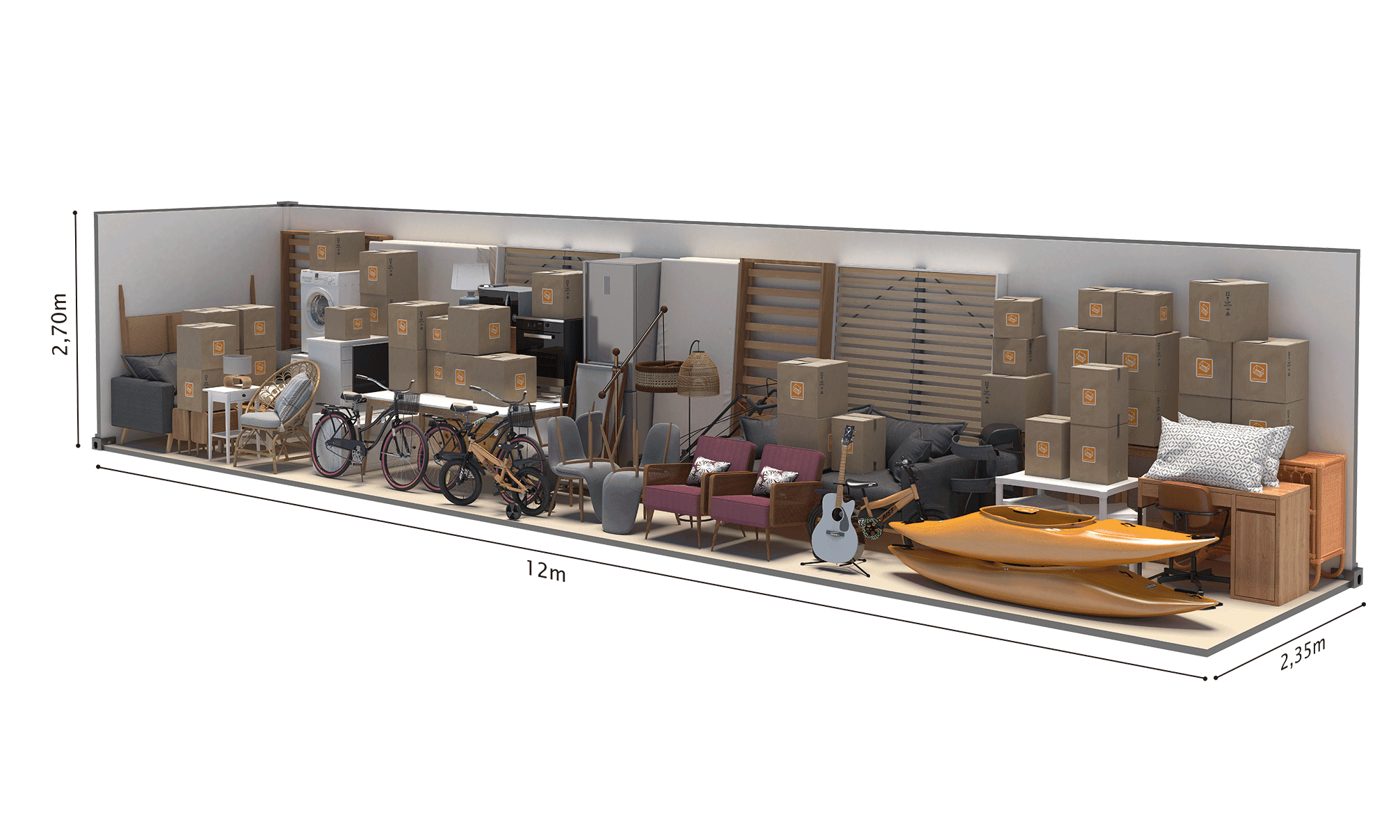 Image du box de 28m2 pour  75m3 avec les dimensions